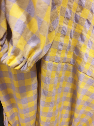 Obus yellow and purple gingham wrap dress size 3 / AU 12 Obus preloved second hand clothes 10