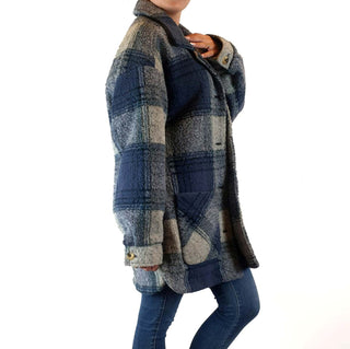 Ghanda wool mix blue and grey plaid coat size S Ghanda preloved second hand clothes 6