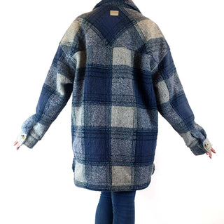 Ghanda wool mix blue and grey plaid coat size S Ghanda preloved second hand clothes 8