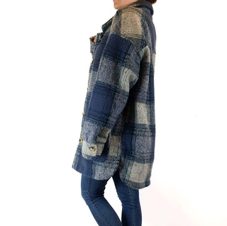 Ghanda wool mix blue and grey plaid coat size S Ghanda preloved second hand clothes 7