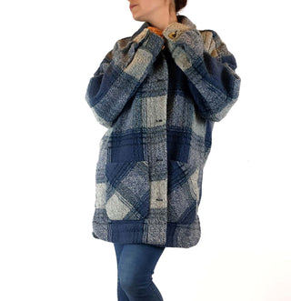 Ghanda wool mix blue and grey plaid coat size S Ghanda preloved second hand clothes 5