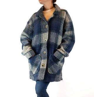 Ghanda wool mix blue and grey plaid coat size S Ghanda preloved second hand clothes 3