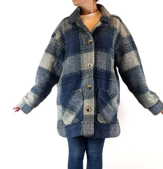 Ghanda wool mix blue and grey plaid coat size S Ghanda preloved second hand clothes 4