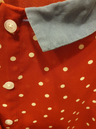 Vanishing Elephant red polka dot top with blue peter pan collar size S Vanishing Elephant preloved second hand clothes 9