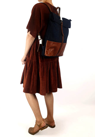 Elk denim and brown leather backpack Elk preloved second hand clothes 5