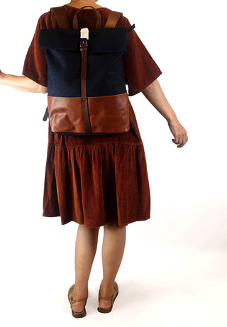 Elk denim and brown leather backpack Elk preloved second hand clothes 3