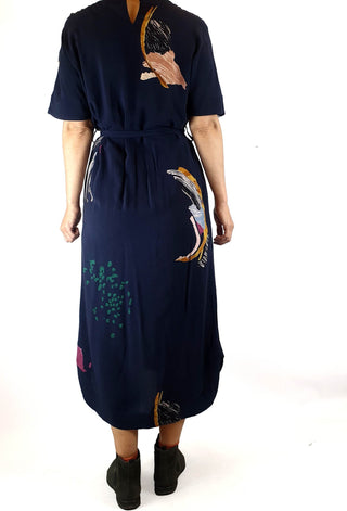 Elk navy maxi dress with lovely subtle print size 6, best fits 6-8 Elk preloved second hand clothes 8