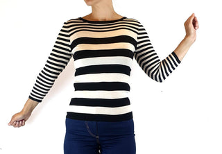 Cue black and white striped knit jumper size S Cue preloved second hand clothes 2