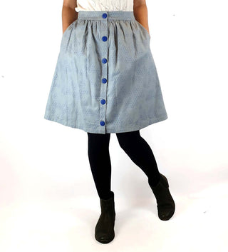 Kumo blue cotton skirt with geometric print and blue buttons size 8 Kumo preloved second hand clothes 4