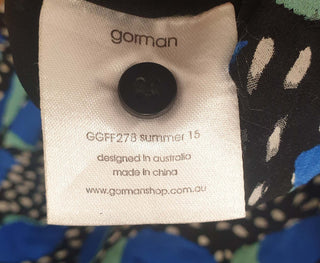 Gorman unqiue blue splodge print 100% silk dress size 12 Gorman preloved second hand clothes 12