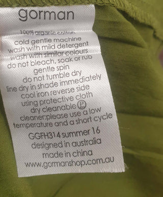 Gorman green 100% organic cotton dress size 12 Gorman preloved second hand clothes 10