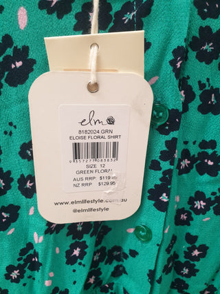 Elm green floral print long sleeve shirt size 12 (as new with tags) Elm preloved second hand clothes 8