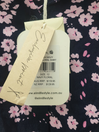 Elm navy and pink floral print long sleeve shirt size 12 Elm preloved second hand clothes 9