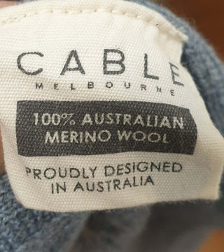 Cable Melbourne blue 100% merino wool knit cardigan / jacket size L (fits 12-14) Cable Melbourne preloved second hand clothes 10