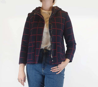 Navy and red check cotton cropped jacket size M Unknown preloved second hand clothes 1