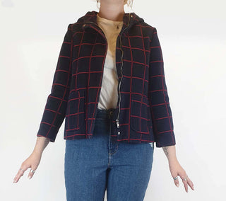 Navy and red check cotton cropped jacket size M Unknown preloved second hand clothes 2