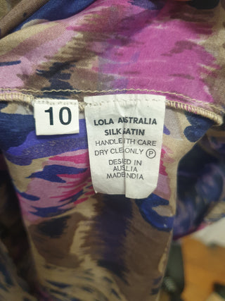 Lola Australia purple-based silk mix long sleeve dress size 10 Lola Australia preloved second hand clothes 10