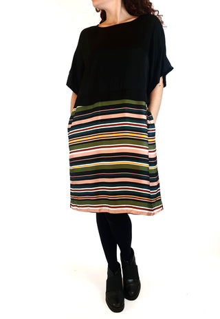 Elk silky feel dress with black upper, stripy skirt size 10 (as new with tags) Elk preloved second hand clothes 3