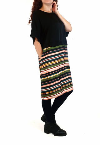 Elk silky feel dress with black upper, stripy skirt size 10 (as new with tags) Elk preloved second hand clothes 4