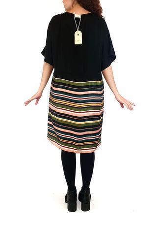Elk silky feel dress with black upper, stripy skirt size 10 (as new with tags) Elk preloved second hand clothes 6