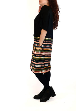 Elk silky feel dress with black upper, stripy skirt size 10 (as new with tags) Elk preloved second hand clothes 5