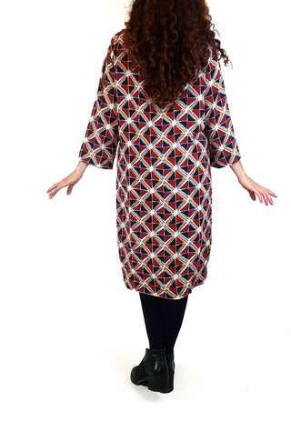 Elm red and blue-dominant unique print long sleeve dress size 10 Elm preloved second hand clothes 8