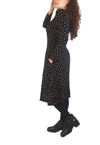Boden black long sleeve dress with pink polka dots size UK 10 Boden preloved second hand clothes 6