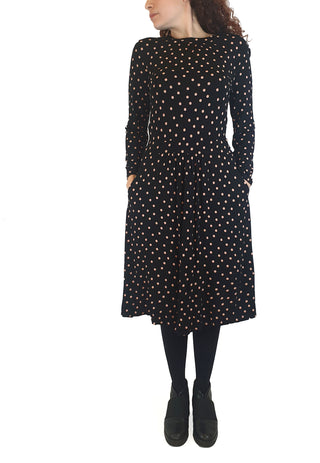 Boden black long sleeve dress with pink polka dots size UK 10 Boden preloved second hand clothes 1