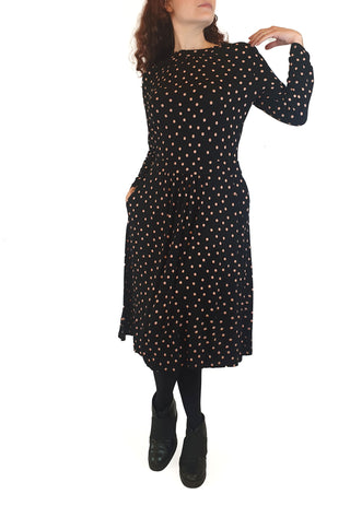 Boden black long sleeve dress with pink polka dots size UK 10 Boden preloved second hand clothes 3