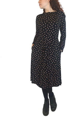 Boden black long sleeve dress with pink polka dots size UK 10 Boden preloved second hand clothes 2