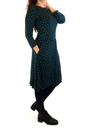 Boden green long sleeve dress with purple polka dots size UK 10 Boden preloved second hand clothes 6