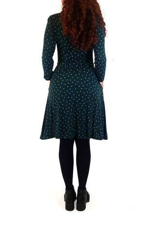 Boden green long sleeve dress with purple polka dots size UK 10 Boden preloved second hand clothes 8