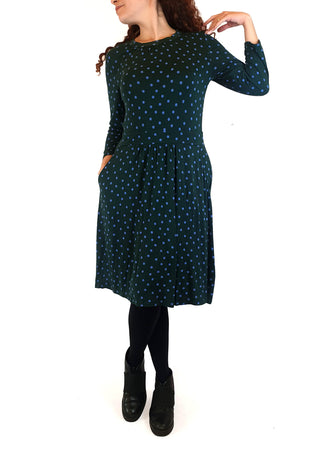 Boden green long sleeve dress with purple polka dots size UK 10 Boden preloved second hand clothes 1