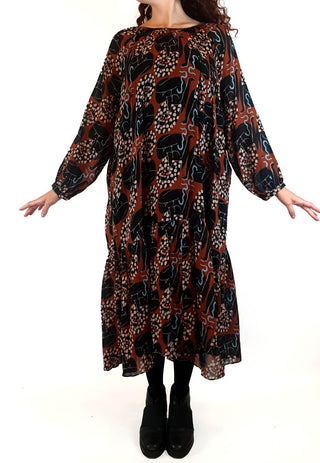 Gorman + Claire Johnson earthy toned print long sleeve dress size 10 Gorman preloved second hand clothes 1