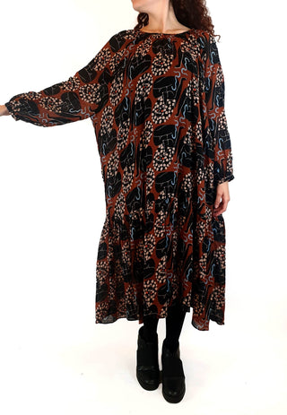 Gorman + Claire Johnson earthy toned print long sleeve dress size 10 Gorman preloved second hand clothes 2