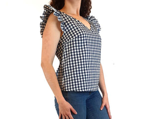 Handmade blue and white gingham top best fits size 10 Unknown preloved second hand clothes 6