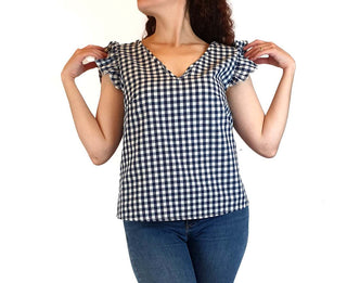Handmade blue and white gingham top best fits size 10 Unknown preloved second hand clothes 1