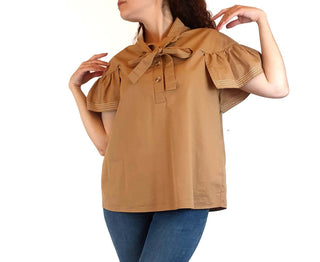 Farrow tan 100% cotton top with contrasting stitching size S Farrow preloved second hand clothes 2