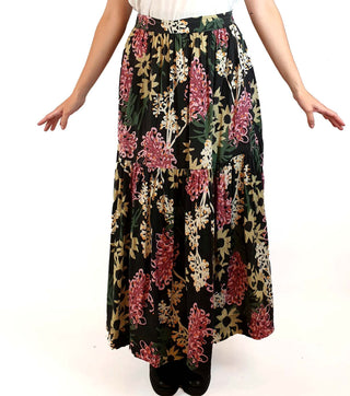 Obus black floral print maxi skirt size 1 (fits 8-10) Obus preloved second hand clothes 1