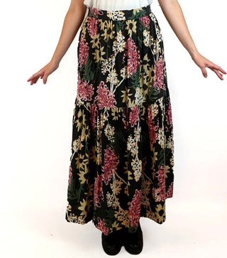 Obus black floral print maxi skirt size 1 (fits 8-10) Obus preloved second hand clothes 2