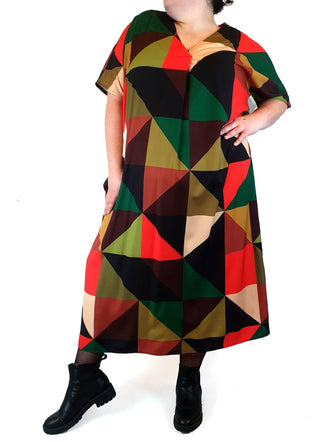 Colourful geometric print dress fits size 20-22 Unknown preloved second hand clothes 1