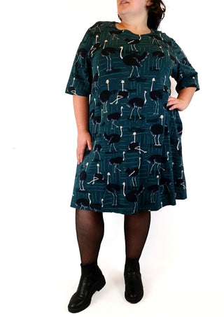 Jericho Road blue-green emu print dress size 20 Jericho Road preloved second hand clothes 1