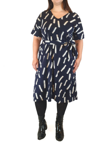 Elk navy dress with white stripe print size M/L, easily fits up to a size 16 Elk preloved second hand clothes 6