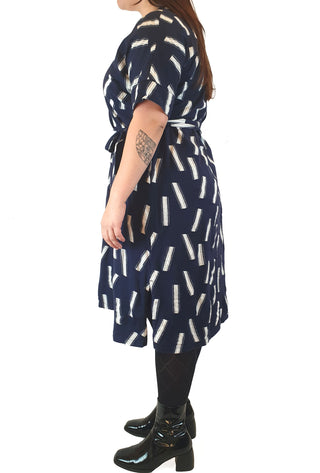 Elk navy dress with white stripe print size M/L, easily fits up to a size 16 Elk preloved second hand clothes 11