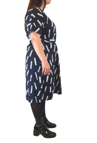 Elk navy dress with white stripe print size M/L, easily fits up to a size 16 Elk preloved second hand clothes 10