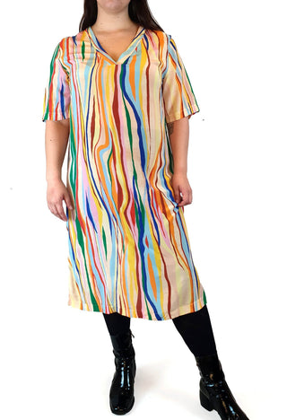 Gorman + Mireia Ruiz silk colourful virtical striped dress size 14 Gorman preloved second hand clothes 2