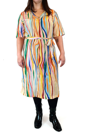 Gorman + Mireia Ruiz silk colourful virtical striped dress size 14 Gorman preloved second hand clothes 1