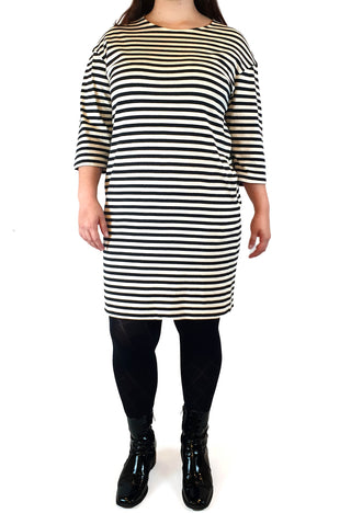 Uniqlo black and white cotton striped half sleeve dress size L Uniqlo preloved second hand clothes 2