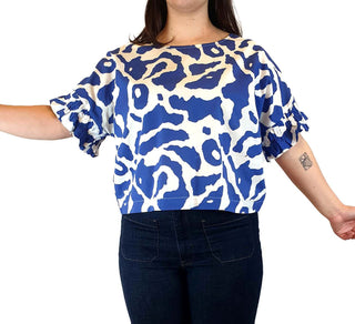 Gorman + Mireia Ruiz blue and white print top size 14 Gorman preloved second hand clothes 4