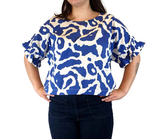 Gorman + Mireia Ruiz blue and white print top size 14 Gorman preloved second hand clothes 5